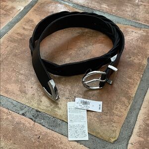 Women's GAP Size Small Black Leather Braided Belt Western with Metal Accent